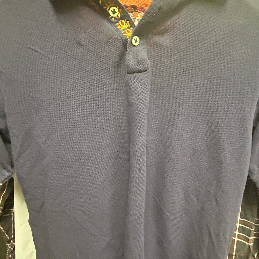 Men's Navy Polo Shirt with Floral Trim